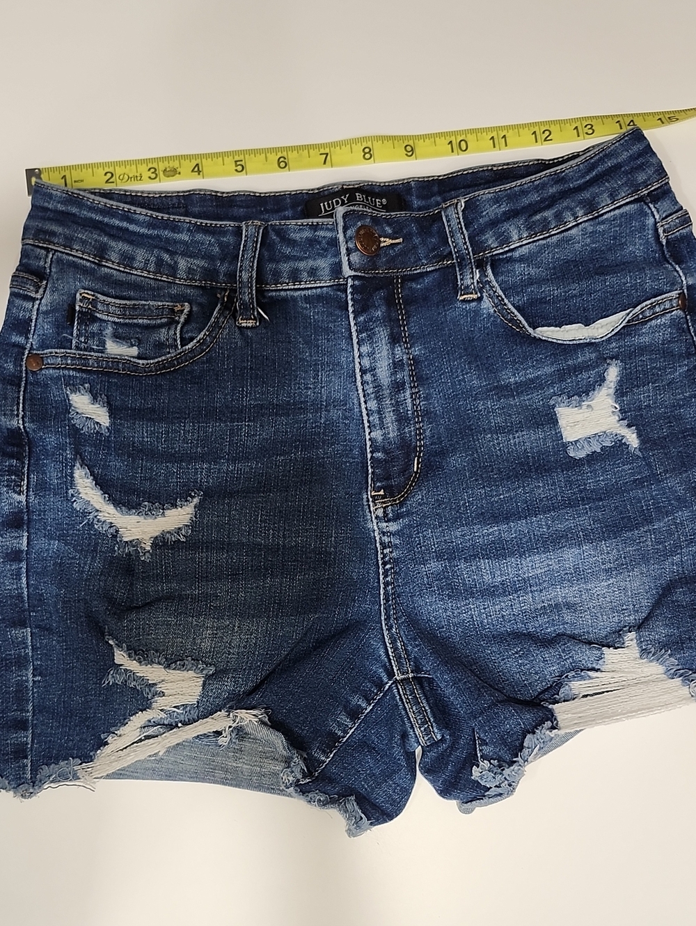 Judy Blue Medium/Dark Blue Distressed Denim Cutoff Shorts